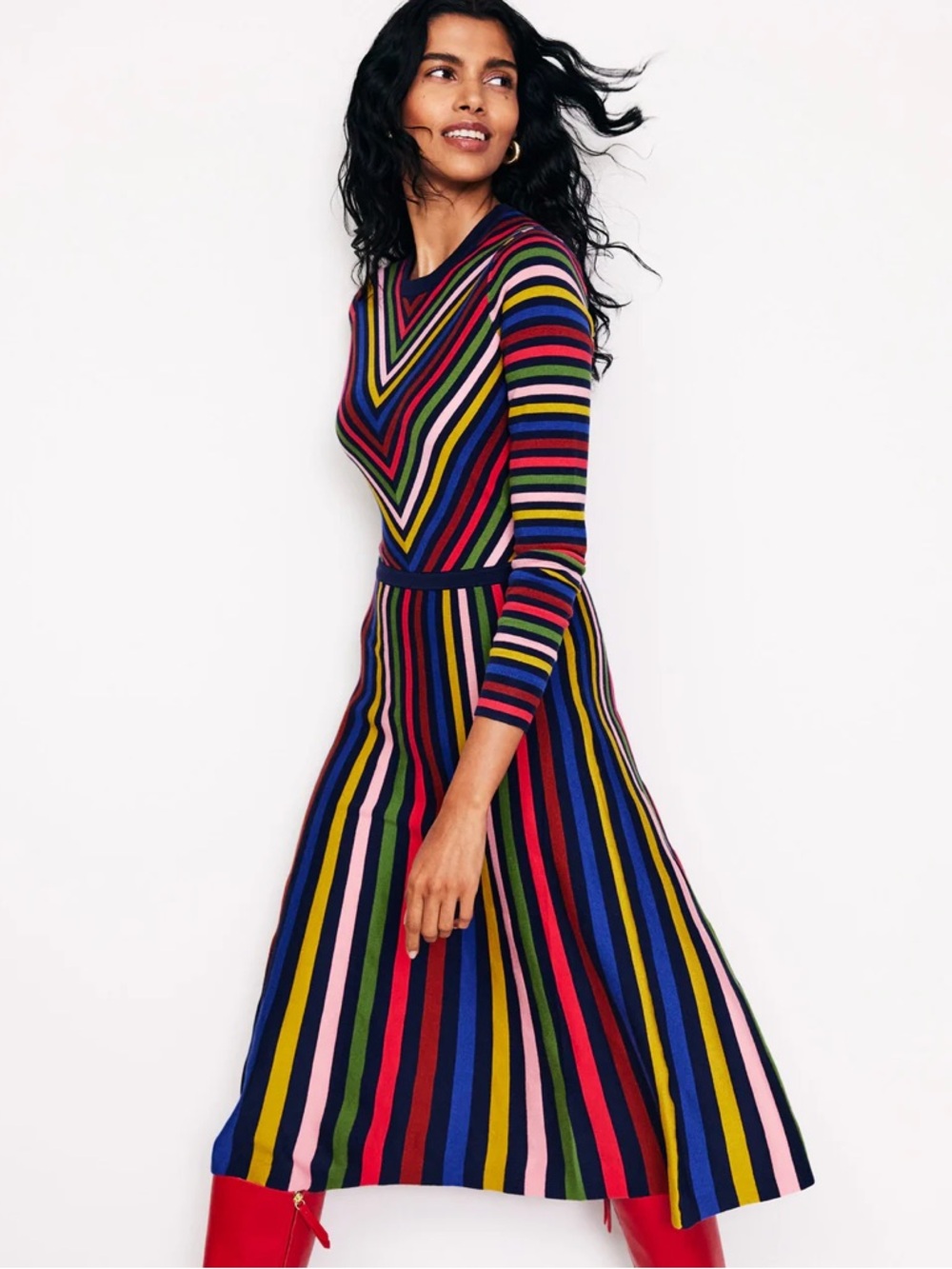 BODEN- Maria Knitted Midi Dress Multistripe Size 6